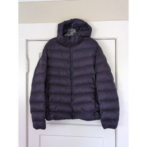 Uniqlo Ultra Light Down Hooded Puffer Jacket Blue Purple Large Full Zip Women's